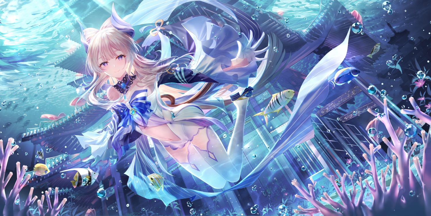 genshin_impact, jpeg_artifacts, junpaku_karen, sangonomiya_kokomi, thighhighs