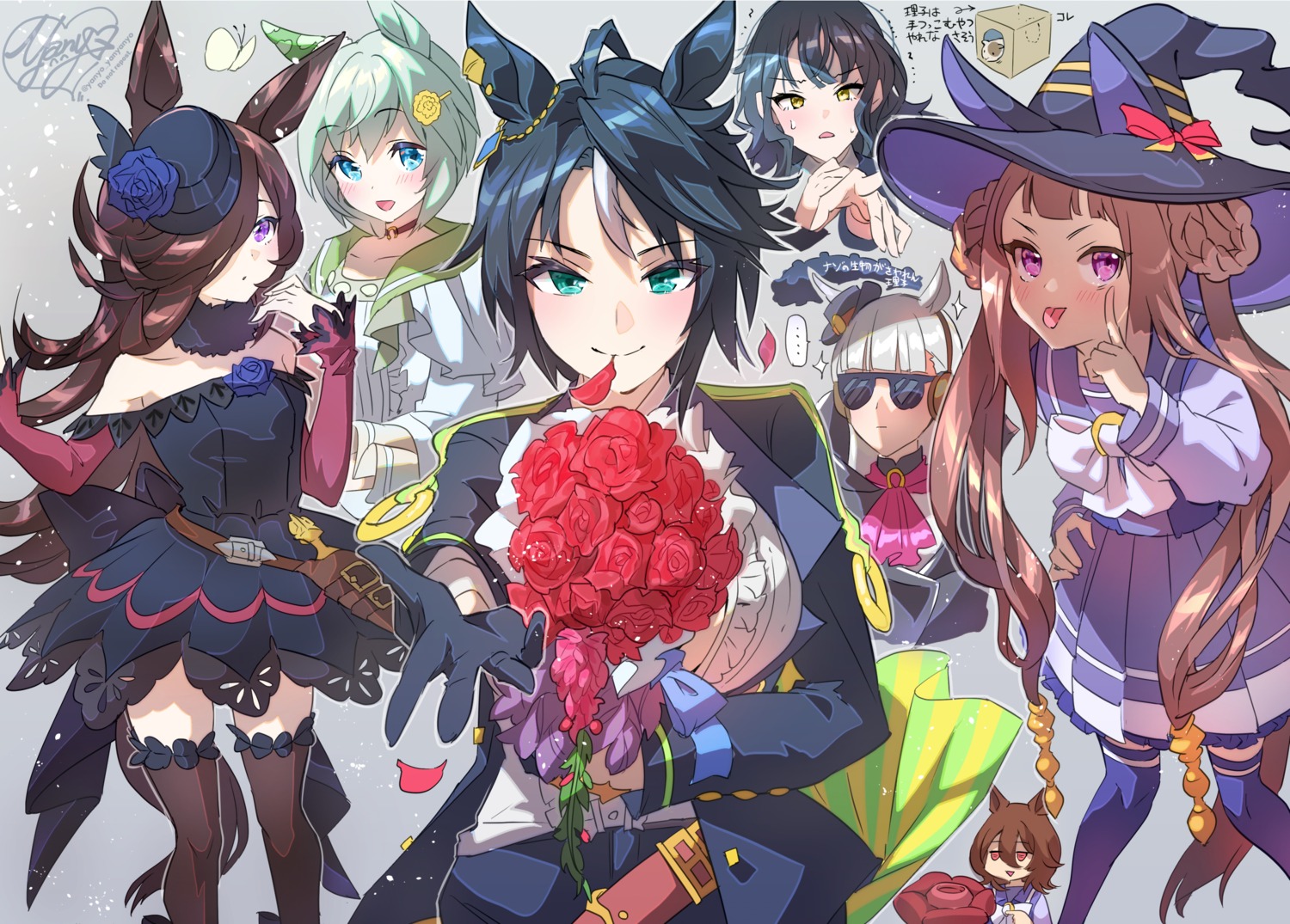 agnes_tachyon_(umamusume), animal_ears, fuji_kiseki_(umamusume), garter, gold_ship_(umamusume), megane, rice_shower_(umamusume), seifuku