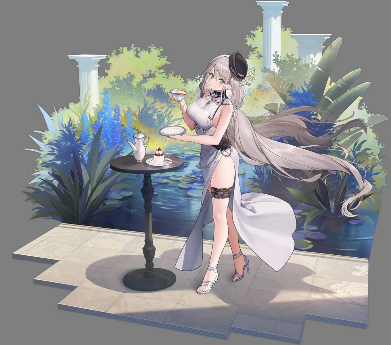 aquila_(azur_lane), azur_lane, dress, garter, heels, necomi, no_bra, skirt_lift, transparent_png