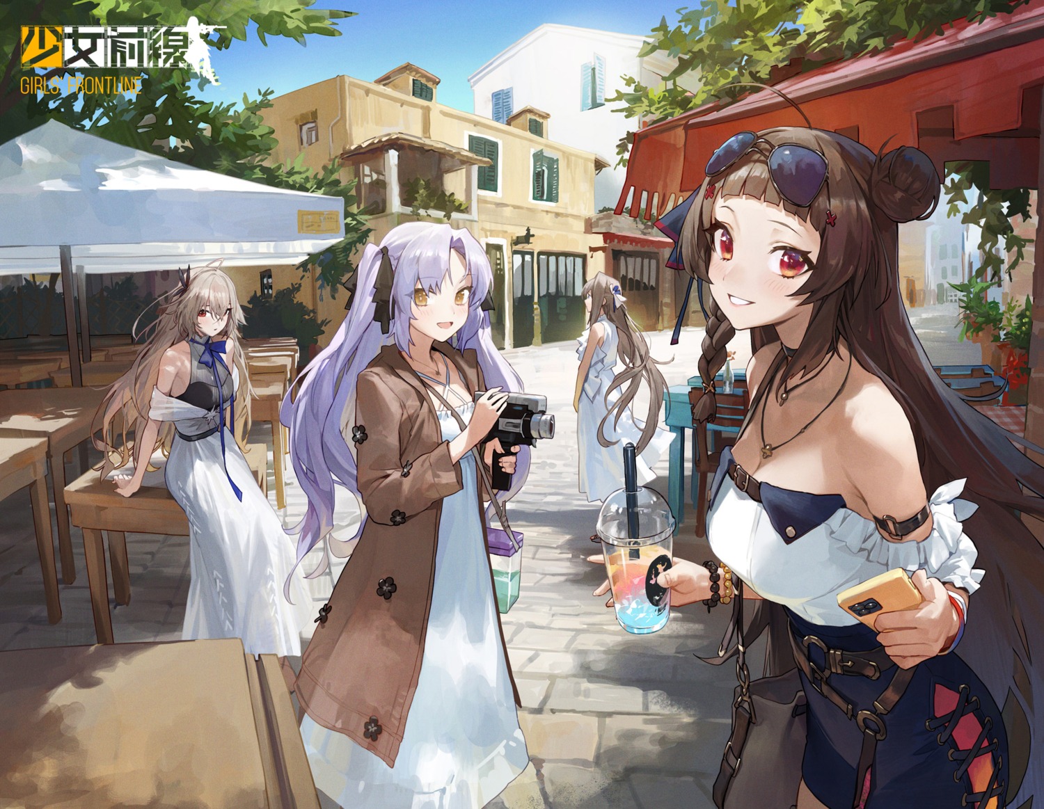 aug_para_(girls_frontline), cleavage, dress, girls_frontline, megane, model_1_(girls_frontline), no_bra, rex_zero_1_(girls_frontline), see_through, sp9_(girls_frontline), tagme