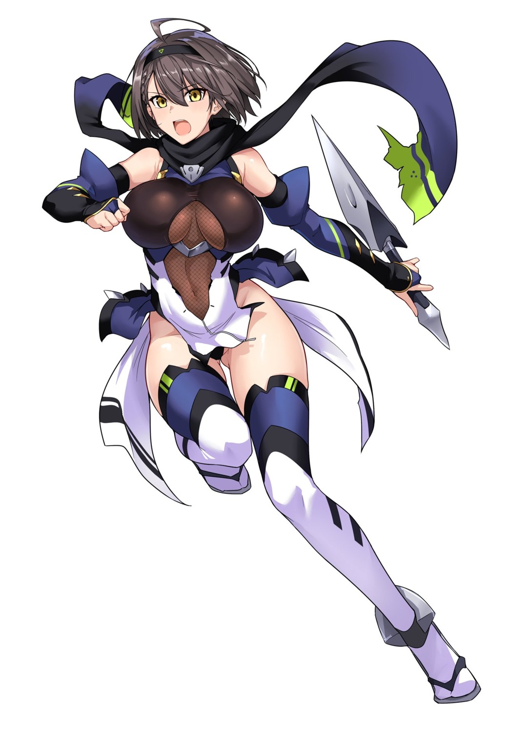 azur_lane, baltimore_(azur_lane), choukou_sennin_haruka, cleavage, fishnets, halcon, leotard, ninja, thighhighs, weapon
