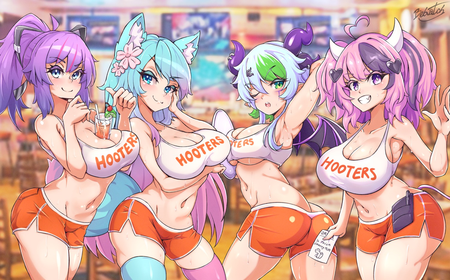 animal_ears, apricot_(froot), ass, bebatch, crossover, hooters, horns, indie_virtual_youtuber