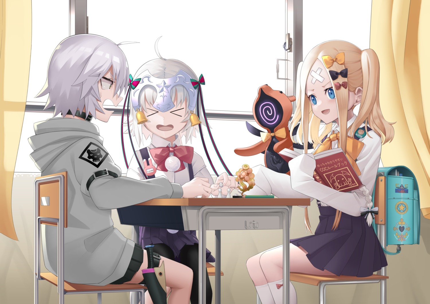 abigail_williams_(fate), bandaid, fate/grand_order, garter, jack_the_ripper, jeanne_d'arc_alter_santa_lily, pantyhose, seifuku