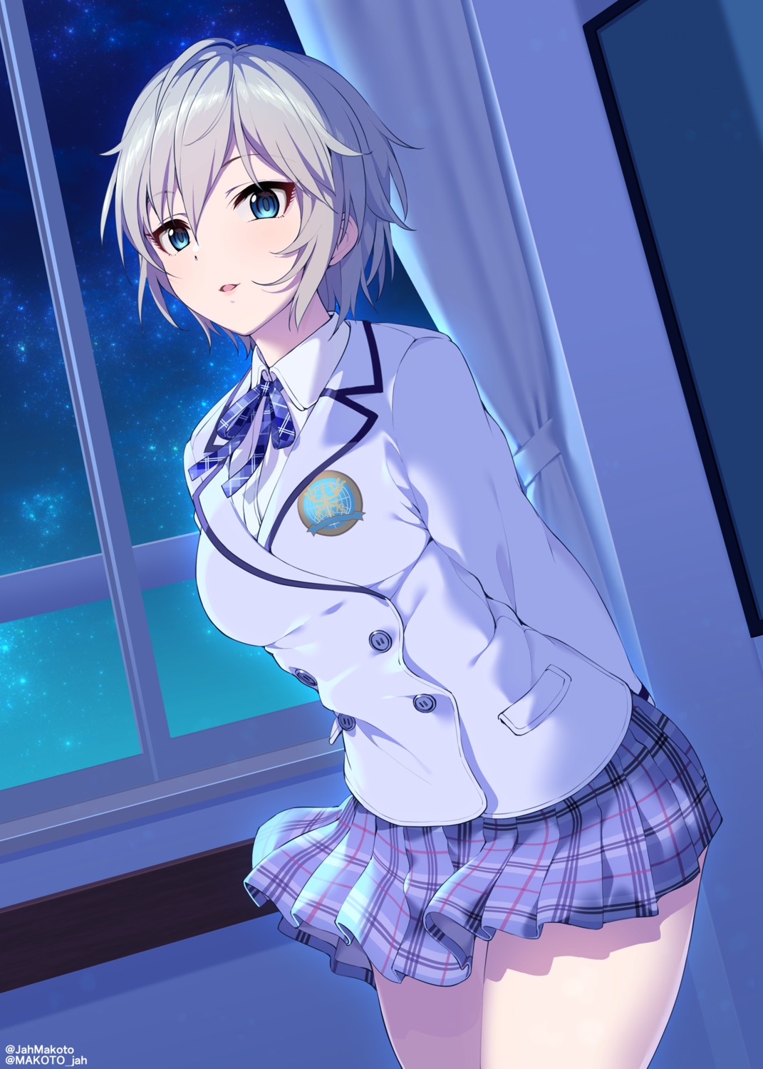 anastasia_(idolm@ster), mizuki_makoto, seifuku, skirt_lift, the_idolm@ster, the_idolm@ster_cinderella_girls
