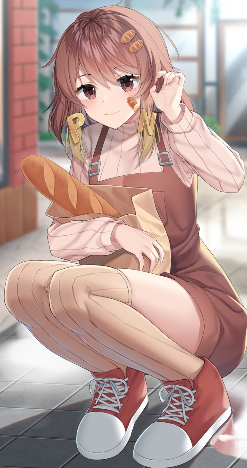bandaid, overalls, pan_(vtuber), rynzfrancis, sweater, thighhighs
