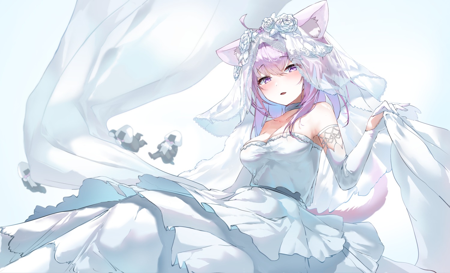 animal_ears, dress, hololive, hololive_gamers, kabedoru, nekomata_okayu, nekomimi, no_bra