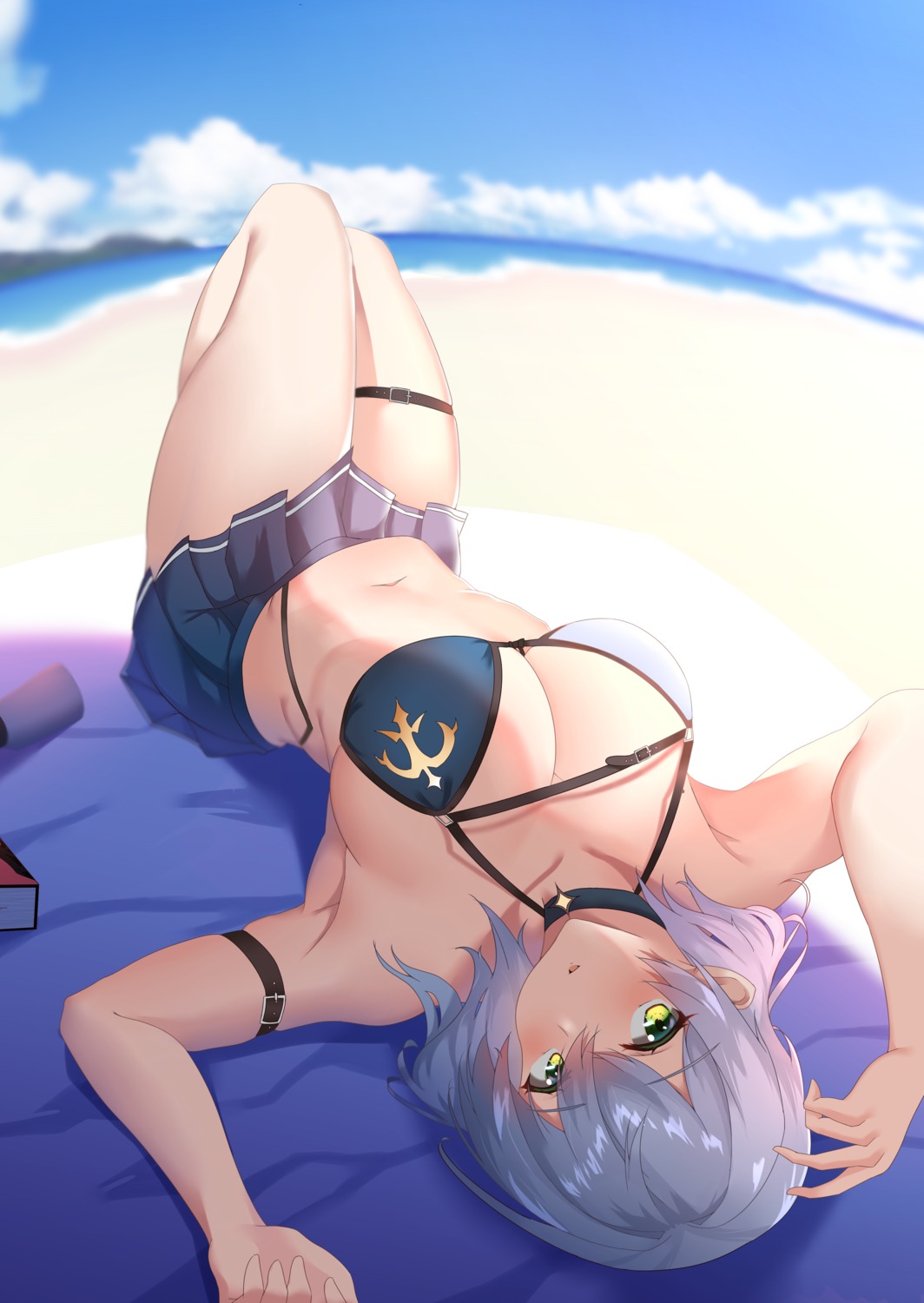 bikini, bikini_top, garter, hololive, shirogane_noel, skirt_lift, swimsuits, vitoputr