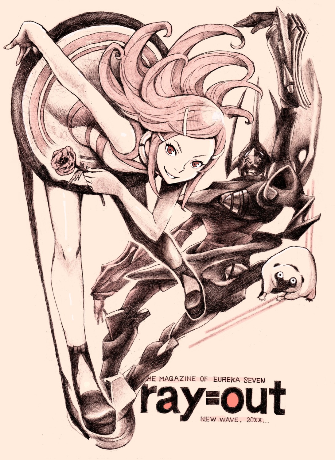 anemone, dress, eureka_seven, gulliver, mecha, monochrome, nirvash_typetheend, nobita, sketch