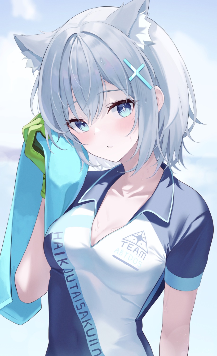 animal_ears, blue_archive, cleavage, mizu_(lzzrwi603), nekomimi, sunaookami_shiroko