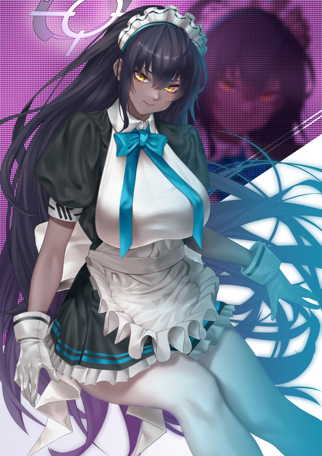blue_archive, halo, kakudate_karin, kos-owl, maid, pantyhose