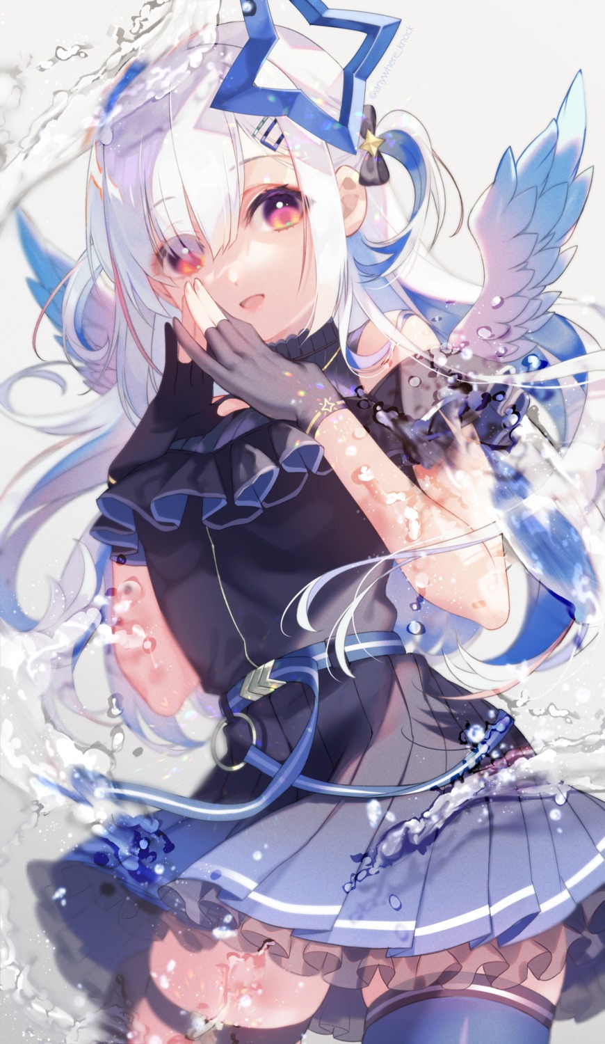 amane_kanata, angel, anywhere_knock, garter, hololive, see_through, skirt_lift, thighhighs