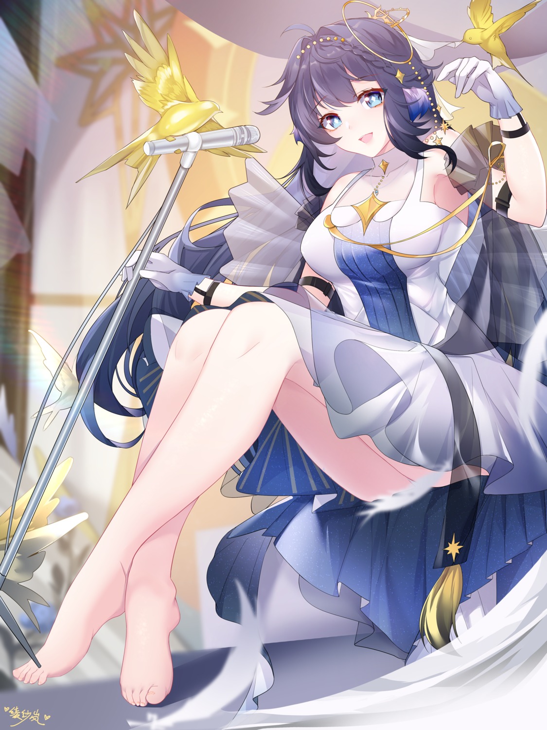 arknights, astesia_(arknights), dress, feet, lingshalan, skirt_lift