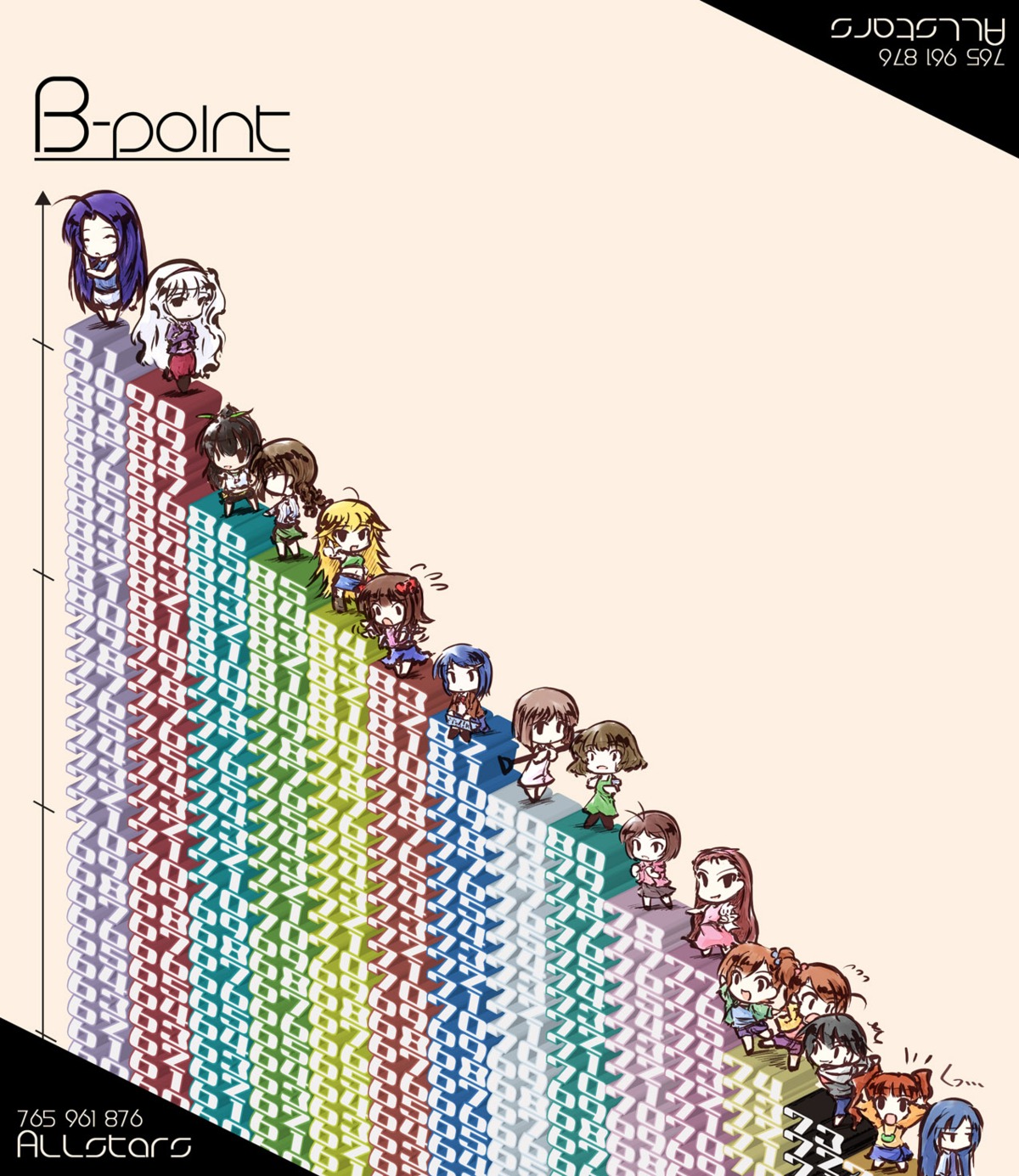 akizuki_ritsuko, akizuki_ryou_(idolm@ster), amami_haruka, demupausagi, futami_ami, futami_mami, ganaha_hibiki, hagiwara_yukiho