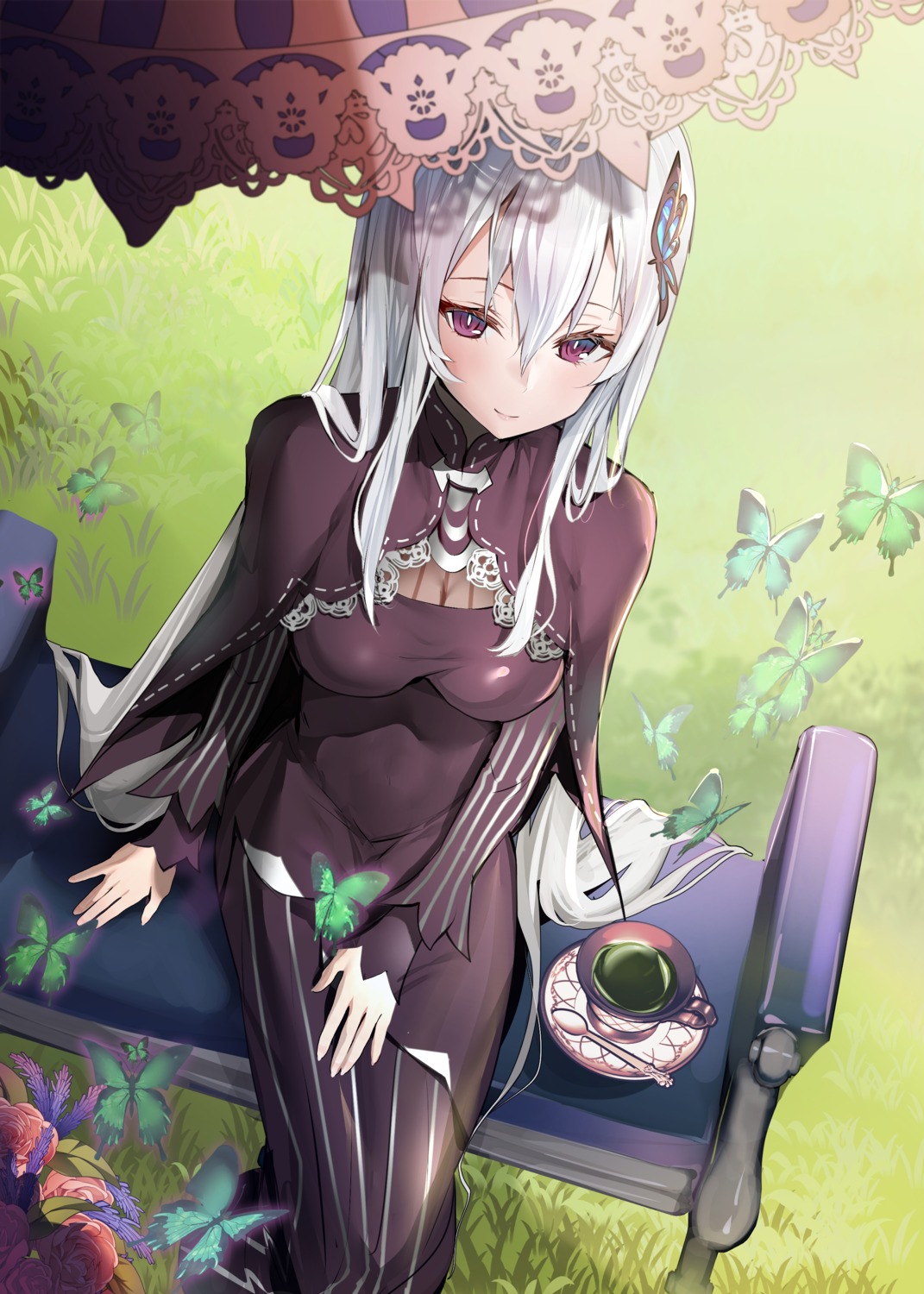 a_(sofi3103), cleavage, dress, echidna_(re_zero), re:zero_kara_hajimeru_isekai_seikatsu, see_through