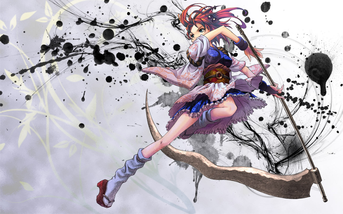 kimono, onozuka_komachi, shiroi_karasu, touhou, wallpaper, weapon
