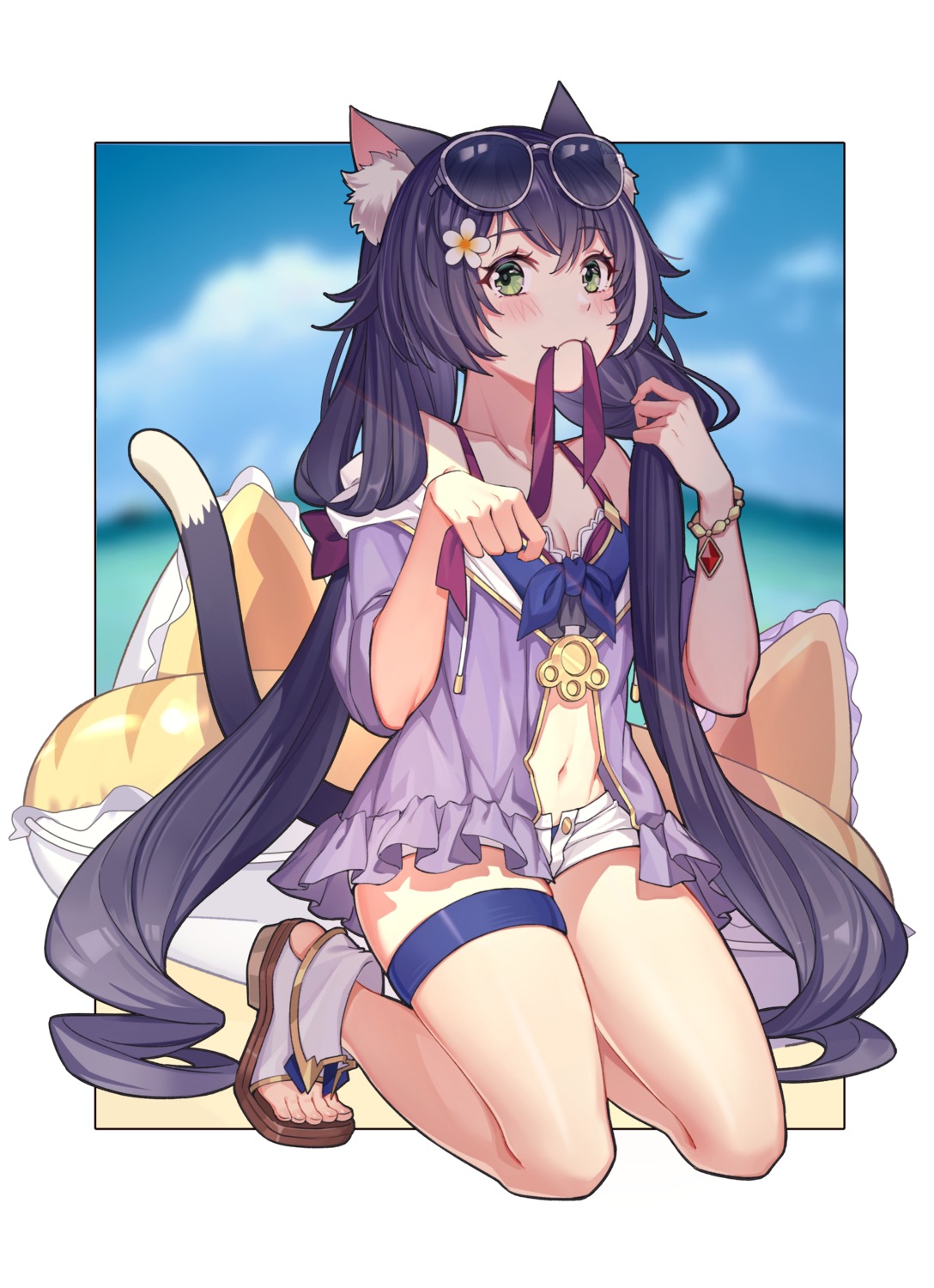 animal_ears, bikini, bubble1995, garter, karyl_(princess_connect), megane, nekomimi, open_shirt