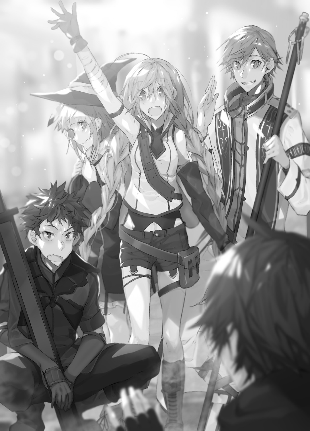 hai_to_gensou_no_grimgar, manato, monochrome, ranta, shihoru, shirai_eiri, yume_(grimgar)