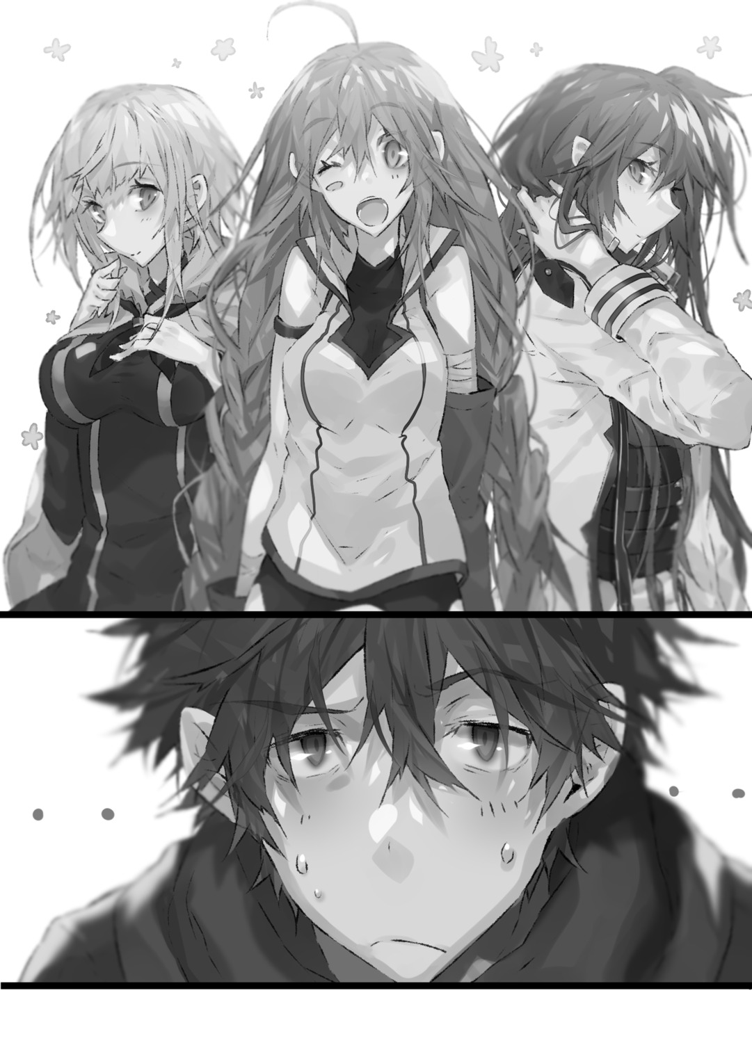 hai_to_gensou_no_grimgar, haruhiro, merry, monochrome, shihoru, shirai_eiri, yume_(grimgar)