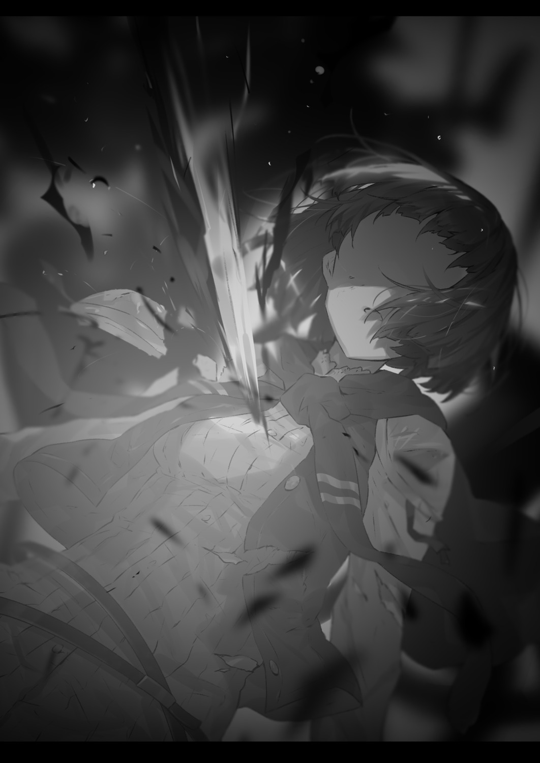 choko_(grimgar), hai_to_gensou_no_grimgar, monochrome, shirai_eiri