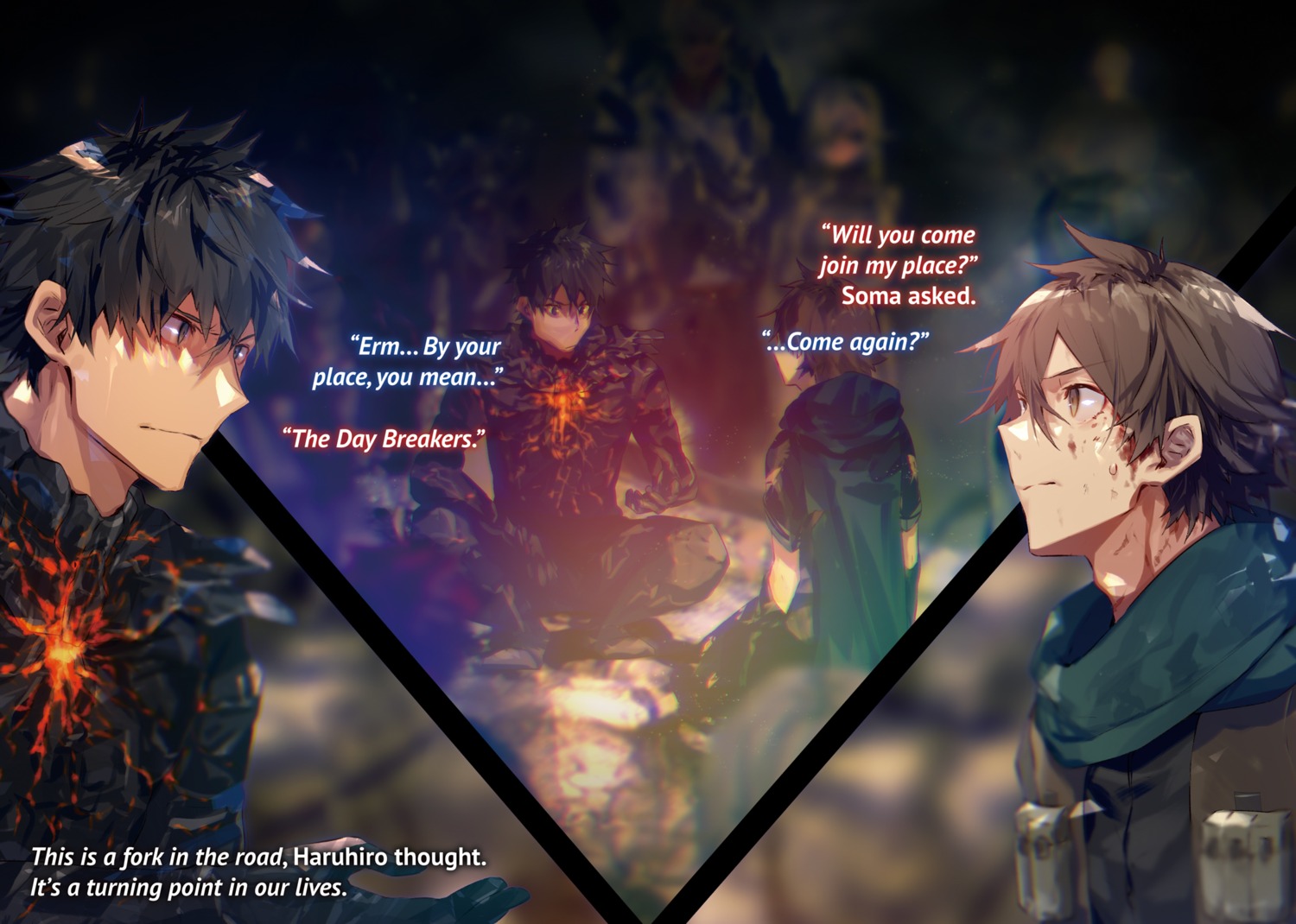 hai_to_gensou_no_grimgar, haruhiro, shirai_eiri, soma_(grimgar)