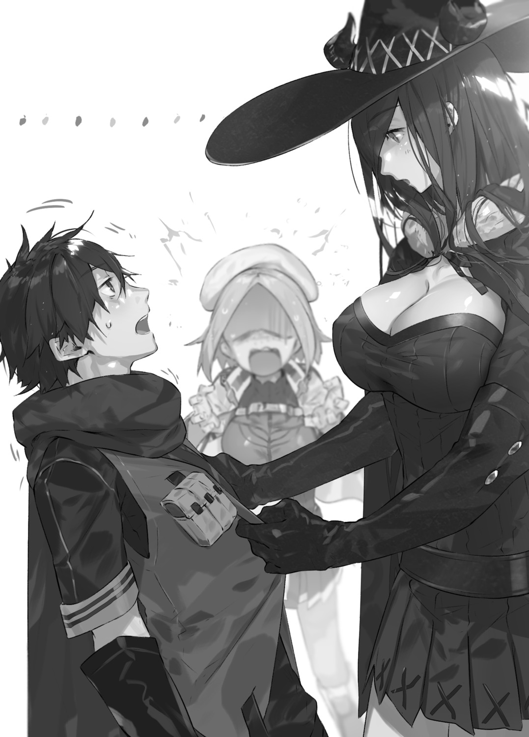 hai_to_gensou_no_grimgar, haruhiro, mimori_(grimgar), monochrome, shirai_eiri
