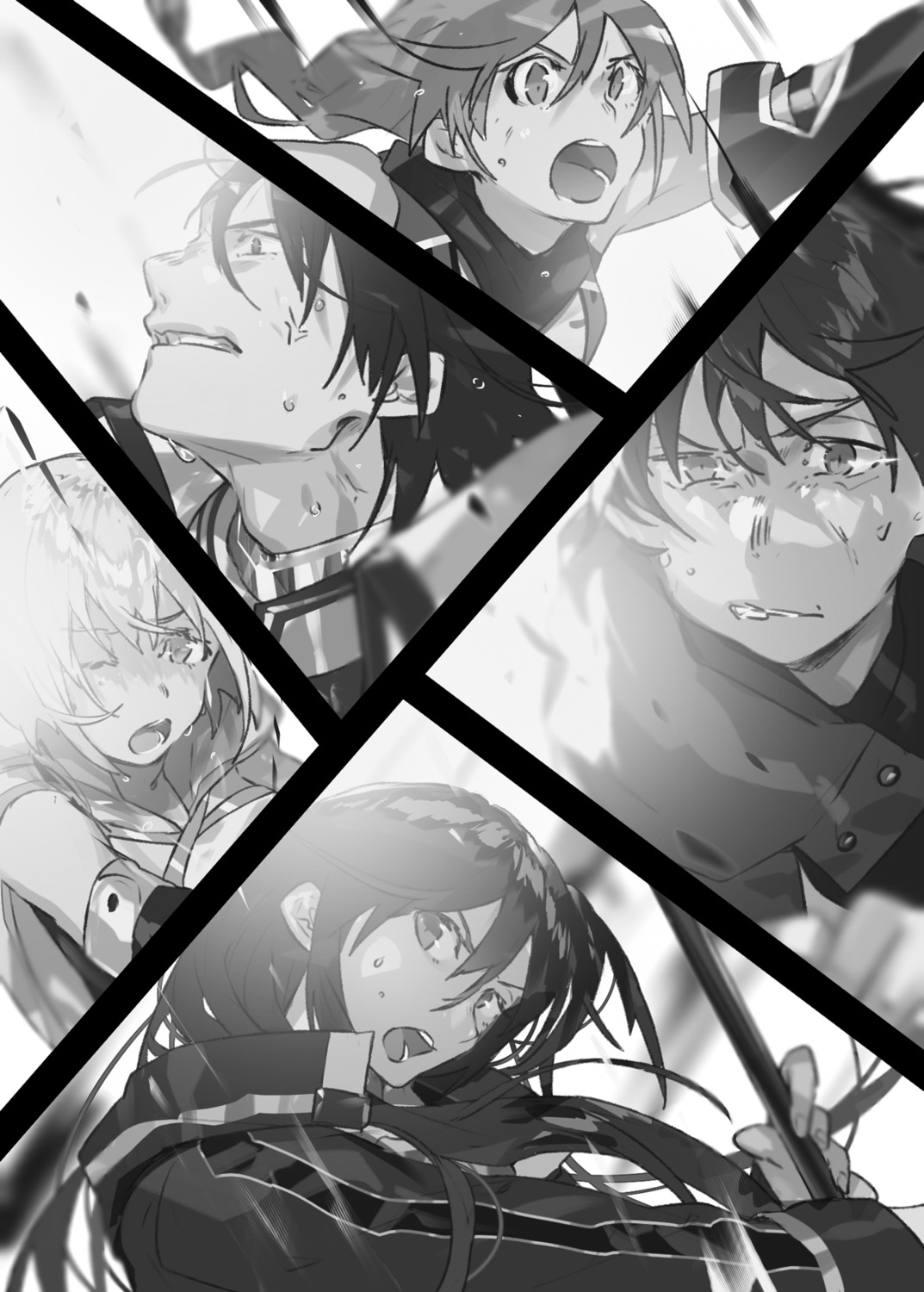 hai_to_gensou_no_grimgar, haruhiro, kuzaku, merry, monochrome, shihoru, shirai_eiri, yume_(grimgar)