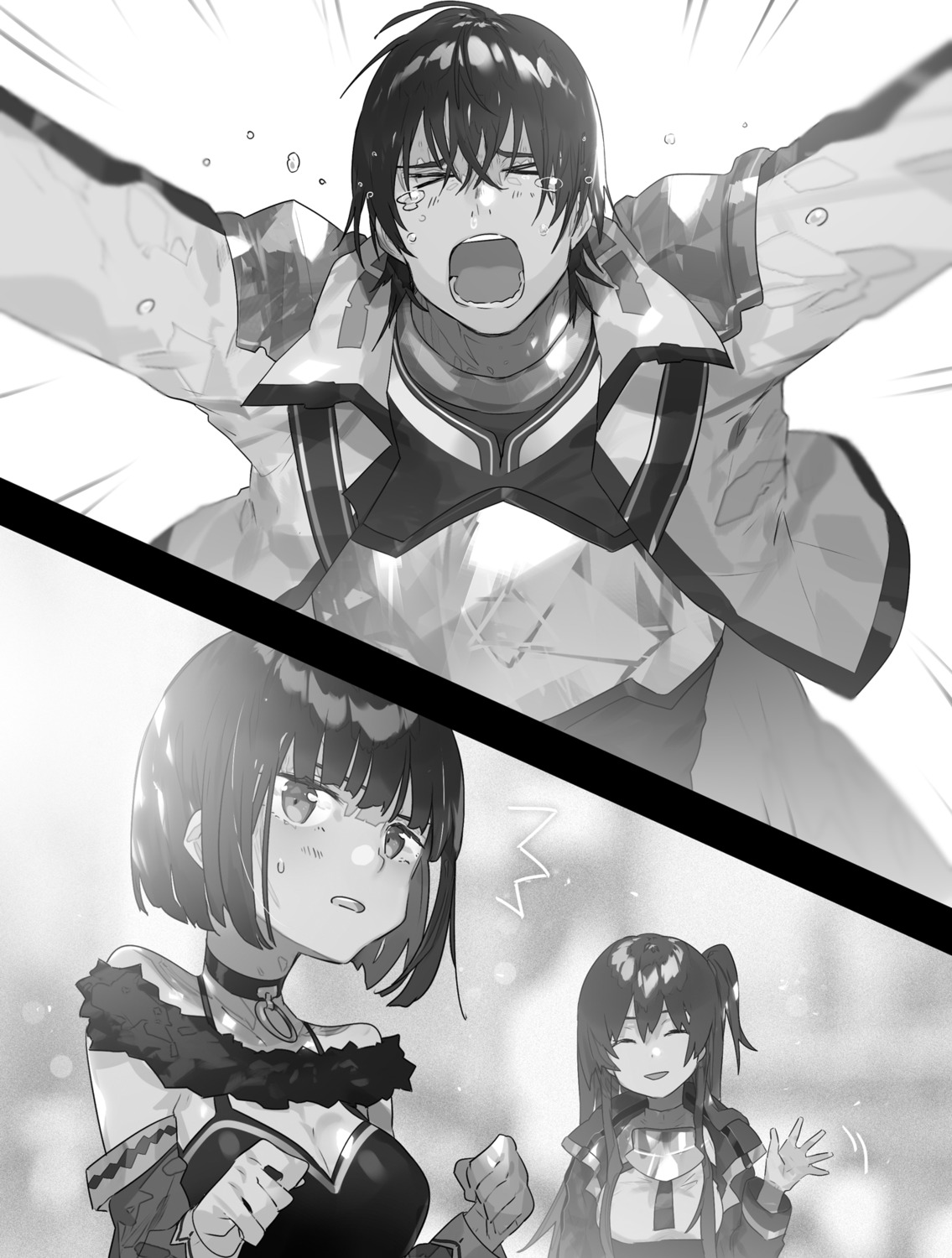 hai_to_gensou_no_grimgar, kuzaku, merry, monochrome, setora, shirai_eiri