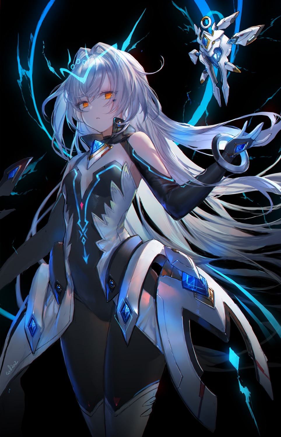 cleavage, elsword, eve_(elsword), leotard, no_bra, pantyhose, swd3e2, thighhighs