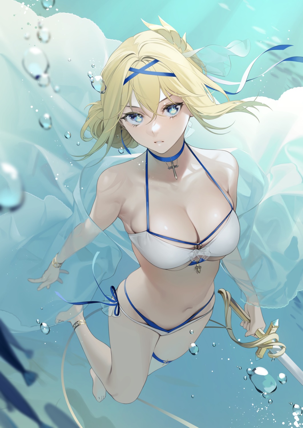 azur_lane, bikini, cleavage, garter, jeanne_d'arc_(azur_lane), ohisashiburi, open_shirt, see_through