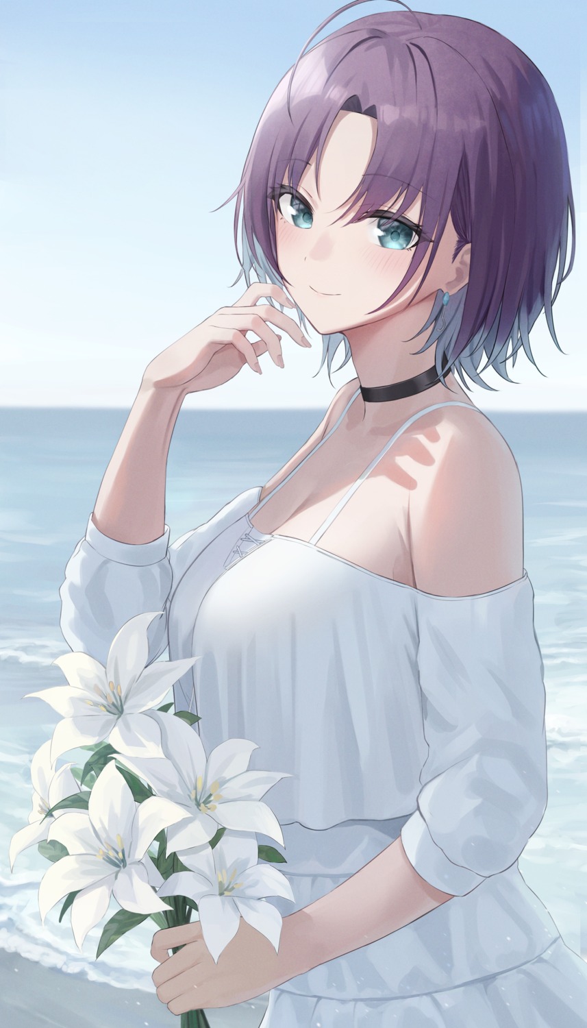 asakura_tooru, cleavage, dress, hiroserii, no_bra, summer_dress, the_idolm@ster, the_idolm@ster_shiny_colors
