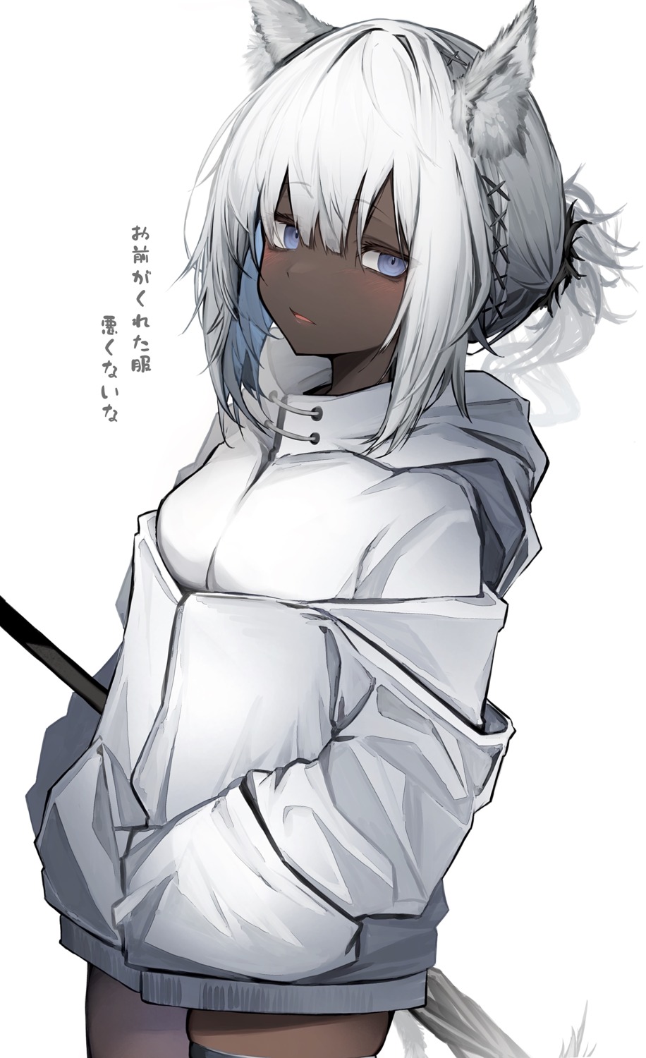 animal_ears, arknights, garter, tab_head, tail, tuye_(arknights), weapon