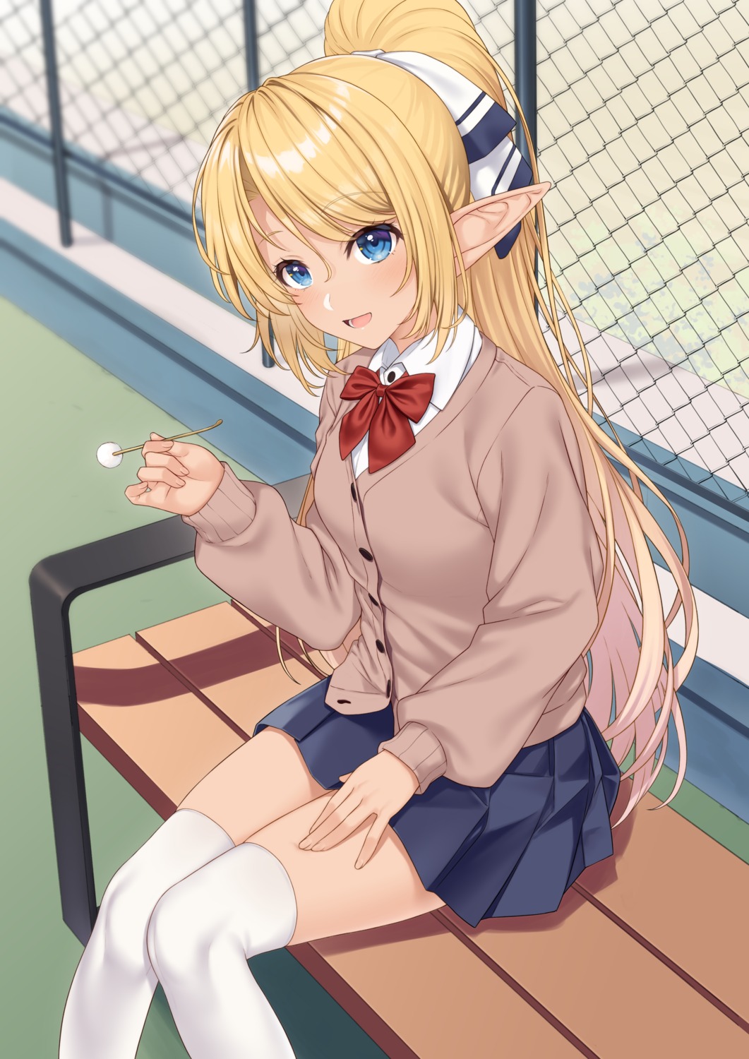 elf, enjo_kouhai, iris_tia_aederlinde, pointy_ears, seifuku, sweater, takunomi, thighhighs