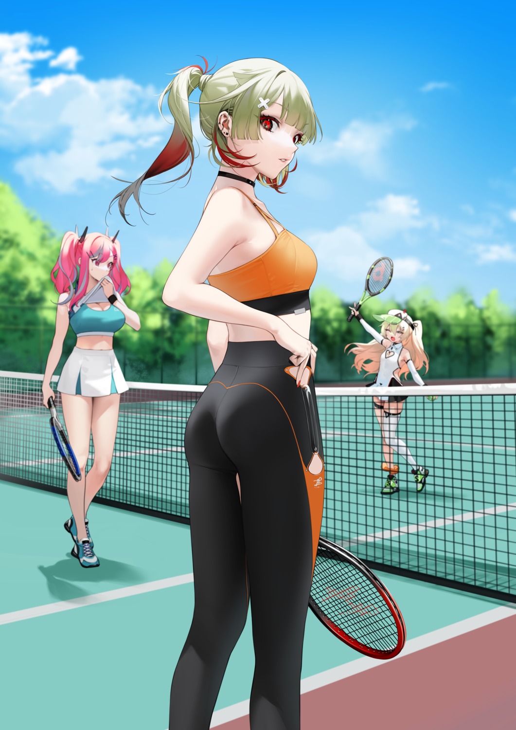 ass, azur_lane, bache_(azur_lane), bremerton_(azur_lane), cleavage, garter, giuseppe_garibaldi_(azur_lane), gym_uniform, ohisashiburi, tennis, thighhighs