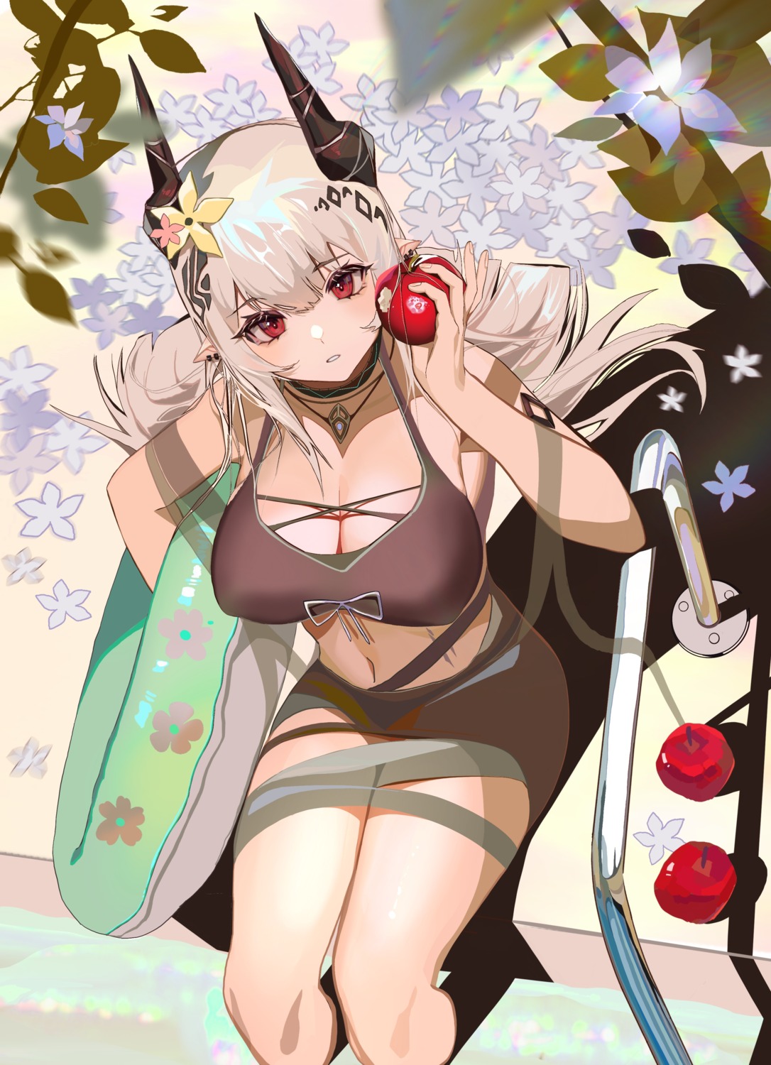 arknights, erect_nipples, horns, ken_(1057168252), mudrock_(arknights), pointy_ears