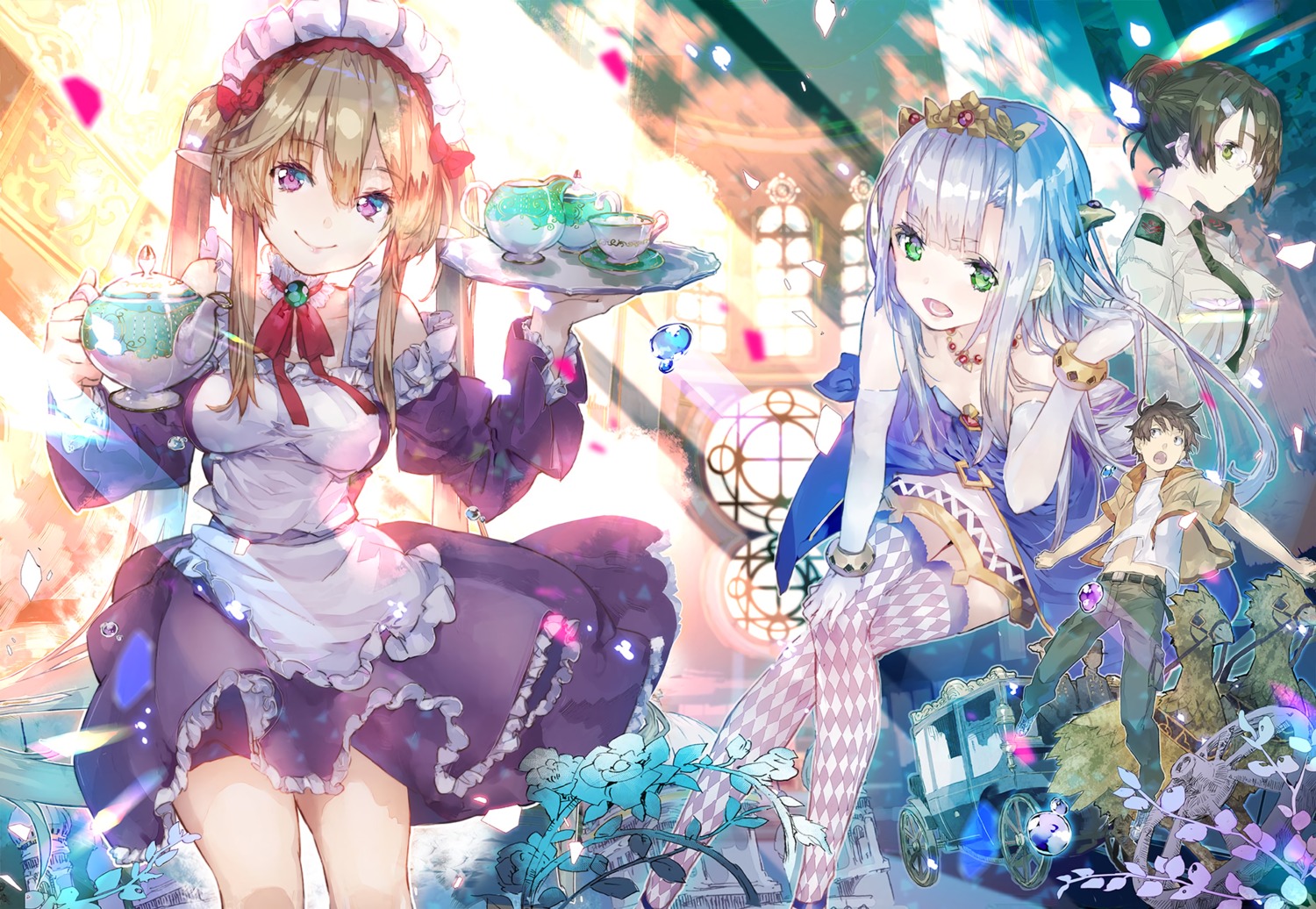 digital_version, dress, maid, megane, myuseru_foaran, outbreak_company, pointy_ears, skirt_lift