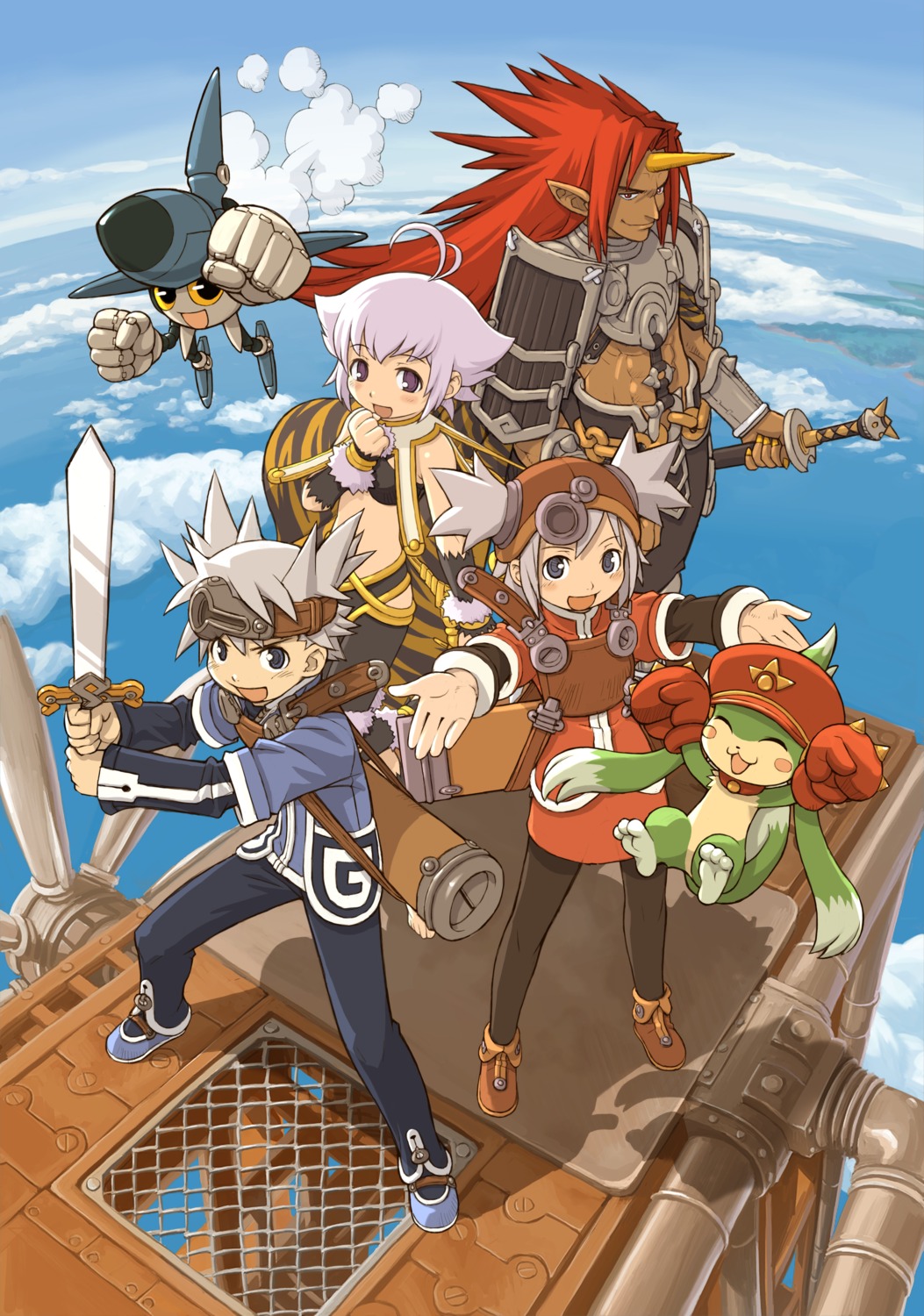 armor, crew, devil, horns, kutty, mecha, ootsuka_shinichirou, pantyhose, pratty, rasho, sugarette, summon_night, summon_night:_craft_sword_monogatari, sword, zantech