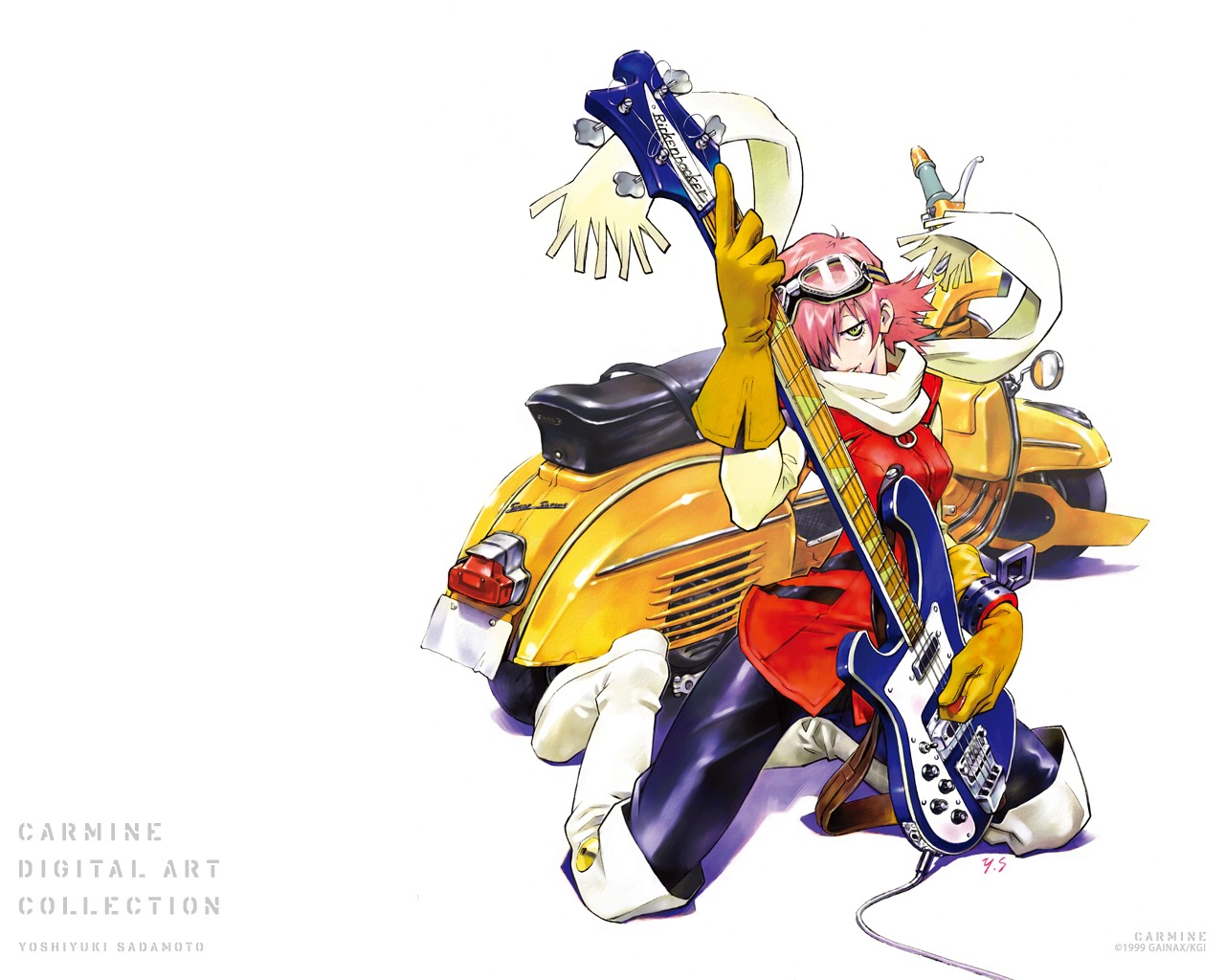 flcl, guitar, haruhara_haruko, sadamoto_yoshiyuki, wallpaper
