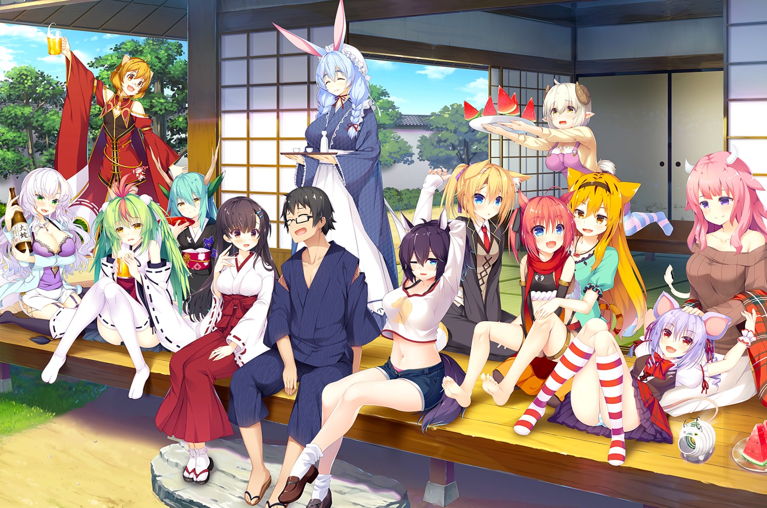 akira_(kamisama_no_shippo_~etogami-sama_tachi_no_ongaeshi~), amane_(kamisama_no_shippo_~etogami-sama_tachi_no_ongaeshi~), animal_ears, anko_(kamisama_no_shippo_~etogami-sama_tachi_no_ongaeshi~), asatsuki_renge, asian_clothes, breast_hold, bunny_ears