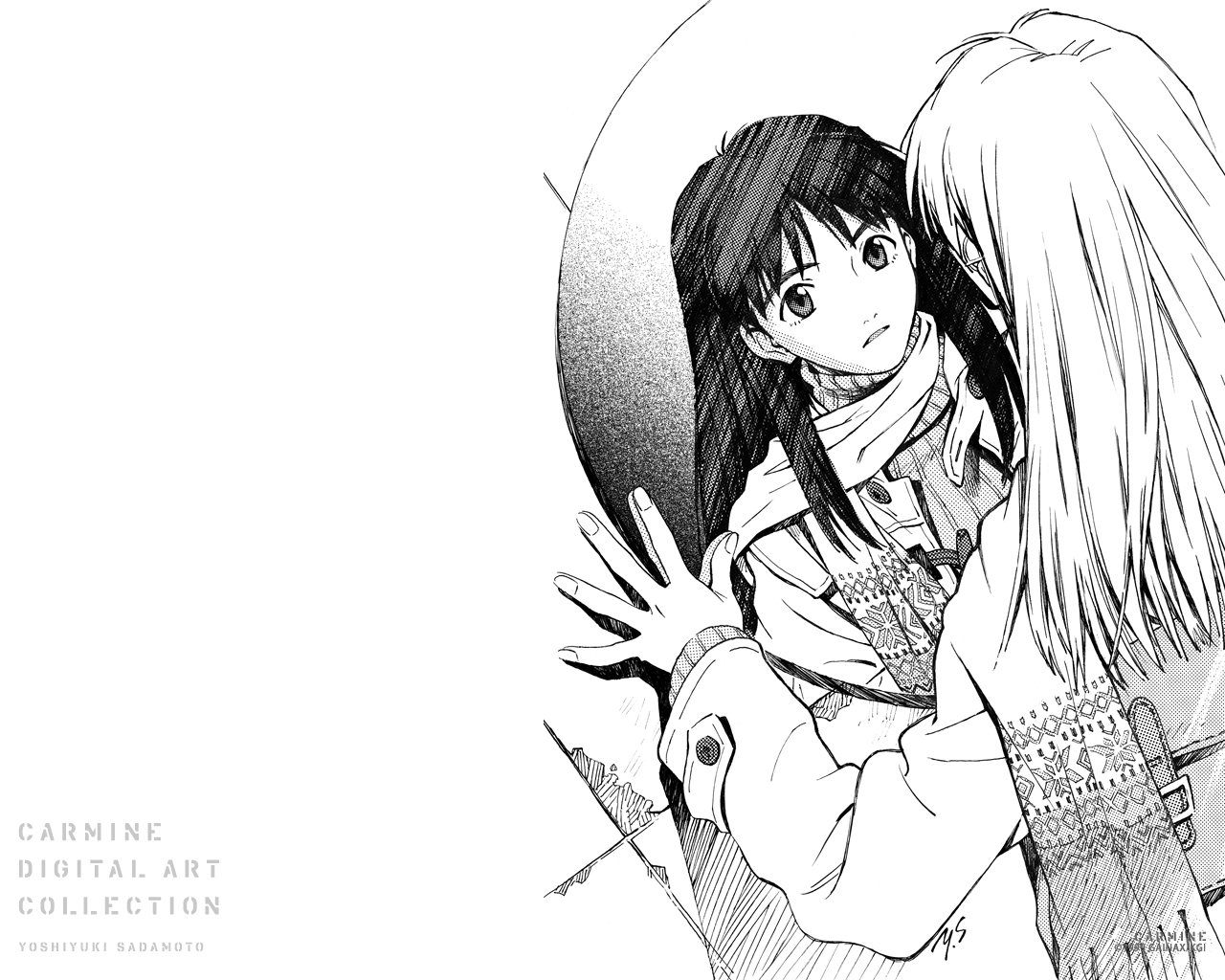 flcl, monochrome, ninamori_eri, sadamoto_yoshiyuki, wallpaper