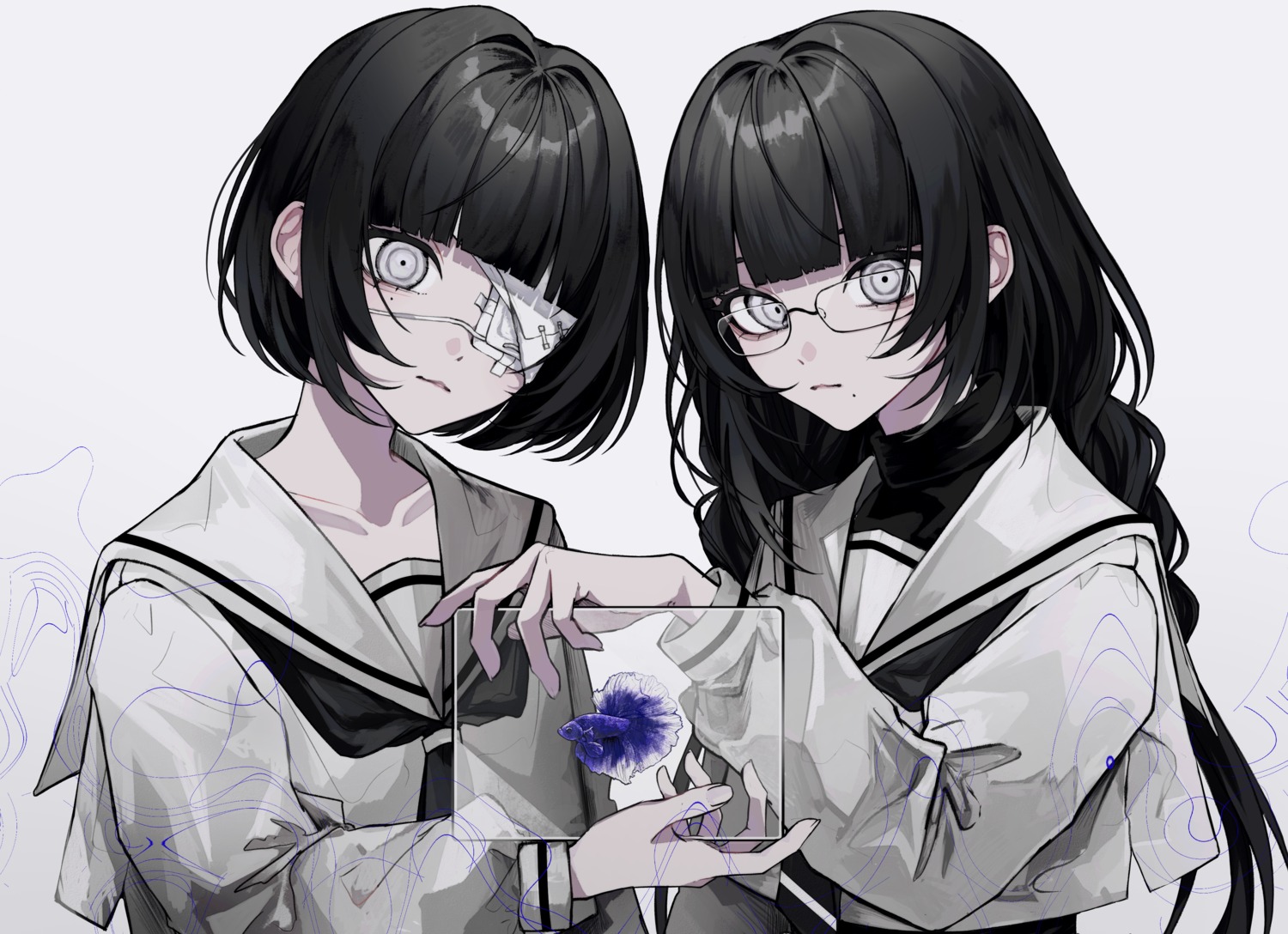 402_(o0_xxx), eyepatch, megane, seifuku