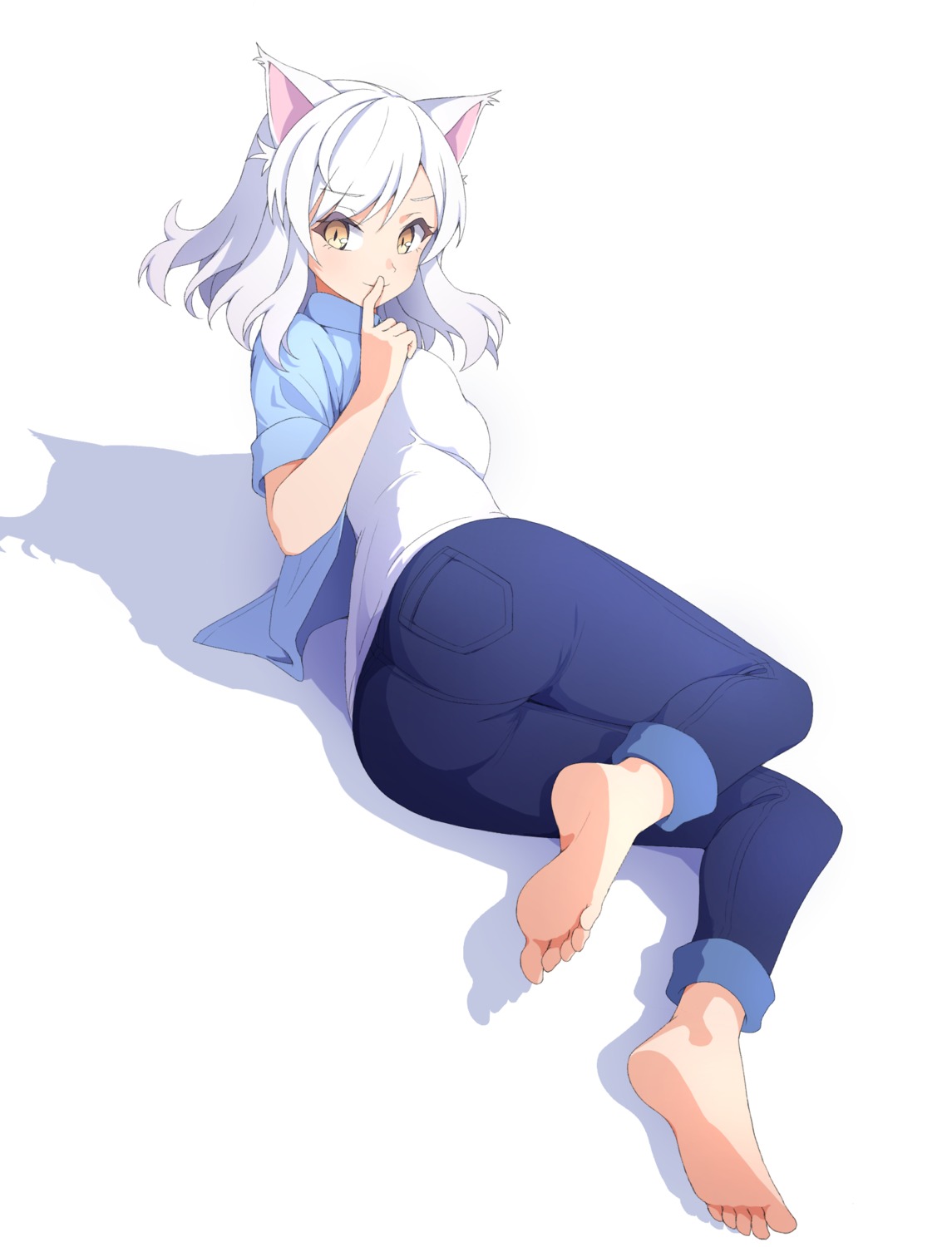 animal_ears, ass, black_hanekawa, feet, hanekawa_tsubasa, monogatari_(series), nekomimi, unongkong