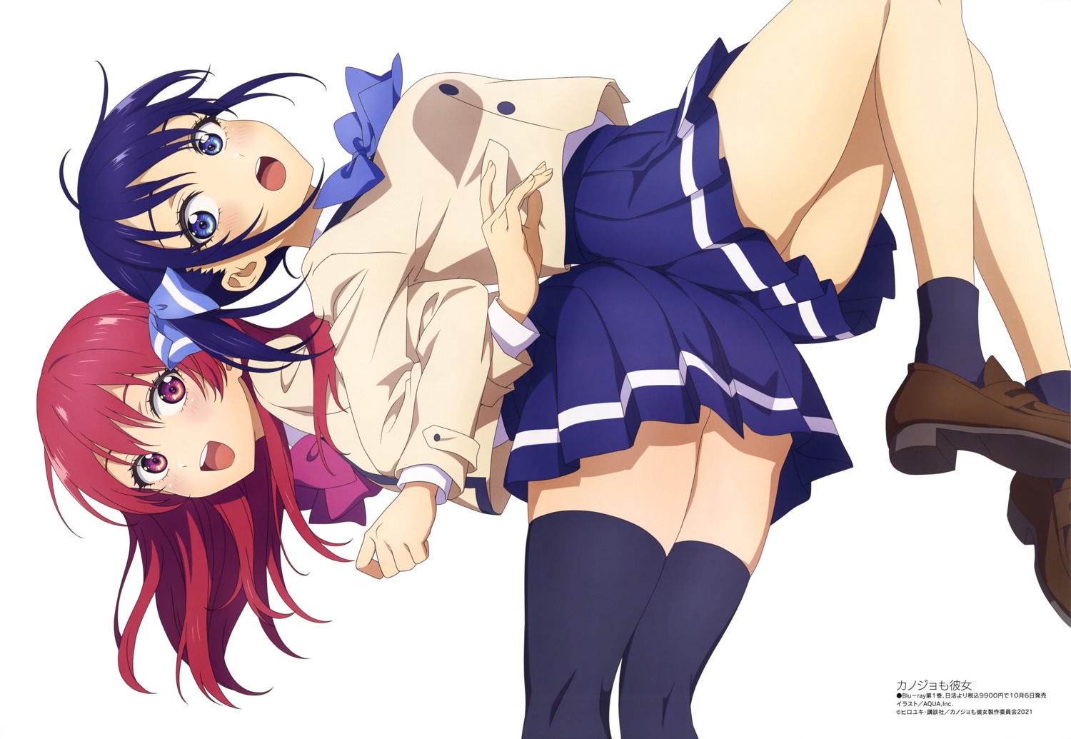 aquastar_inc., kanojo_mo_kanojo, minase_nagisa, saki_saki, seifuku, skirt_lift, thighhighs