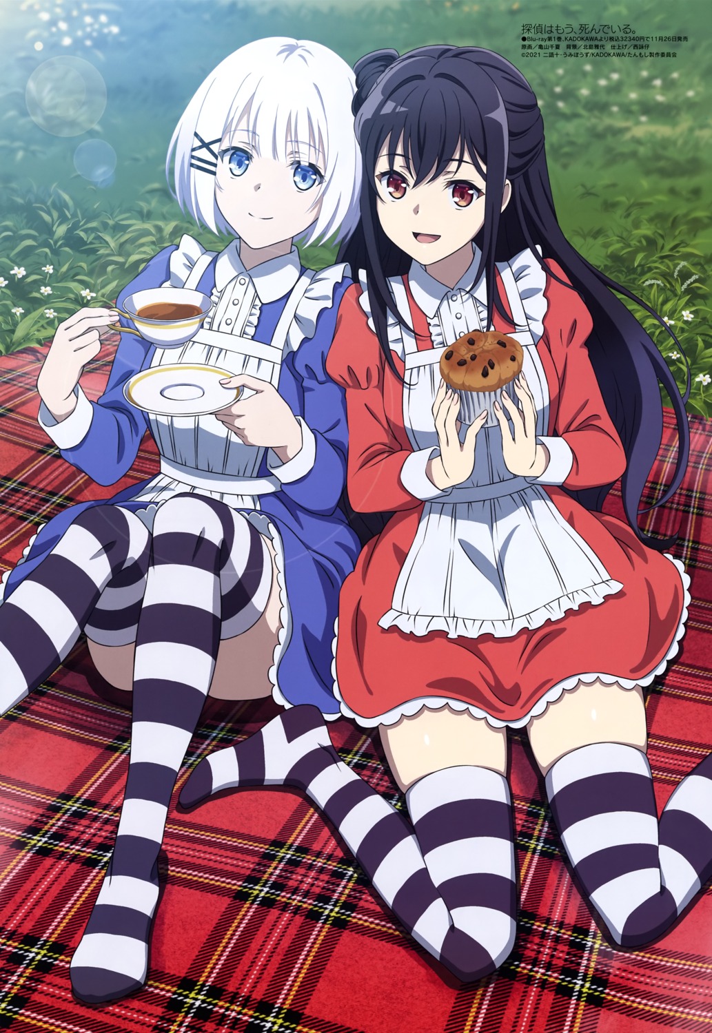 kameyama_chinatsu, maid, natsunagi_nagisa, siesta_(tanmoshi), skirt_lift, tantei_wa_mou_shindeiru., thighhighs