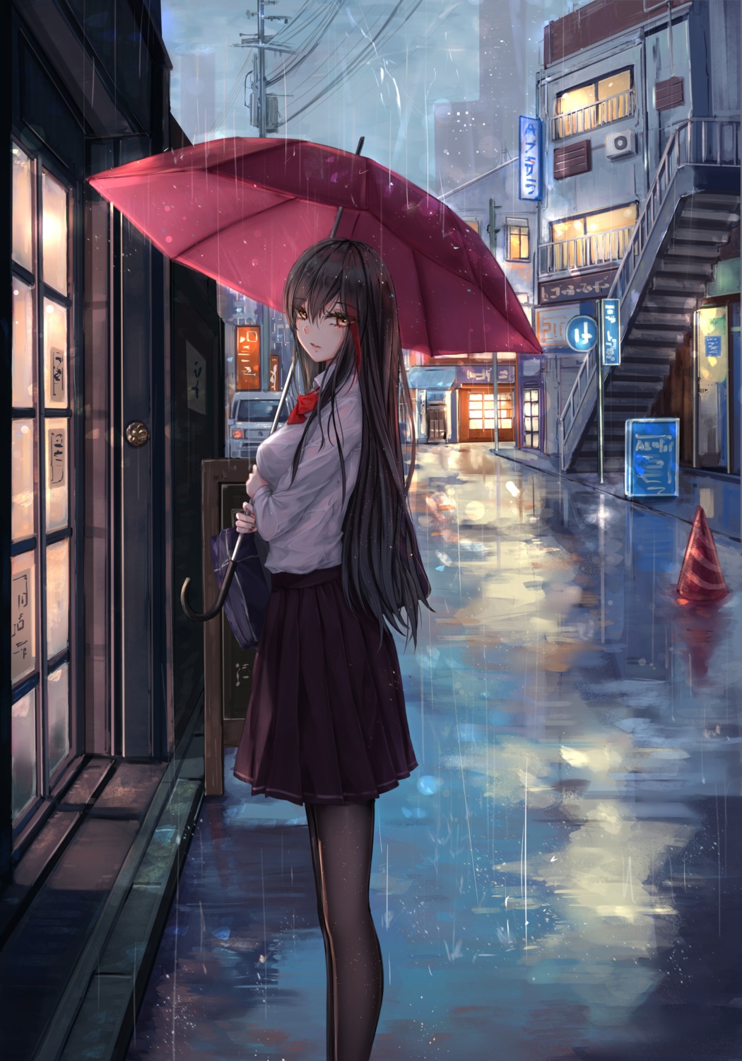 pantyhose, seifuku, umbrella, yuzuriha