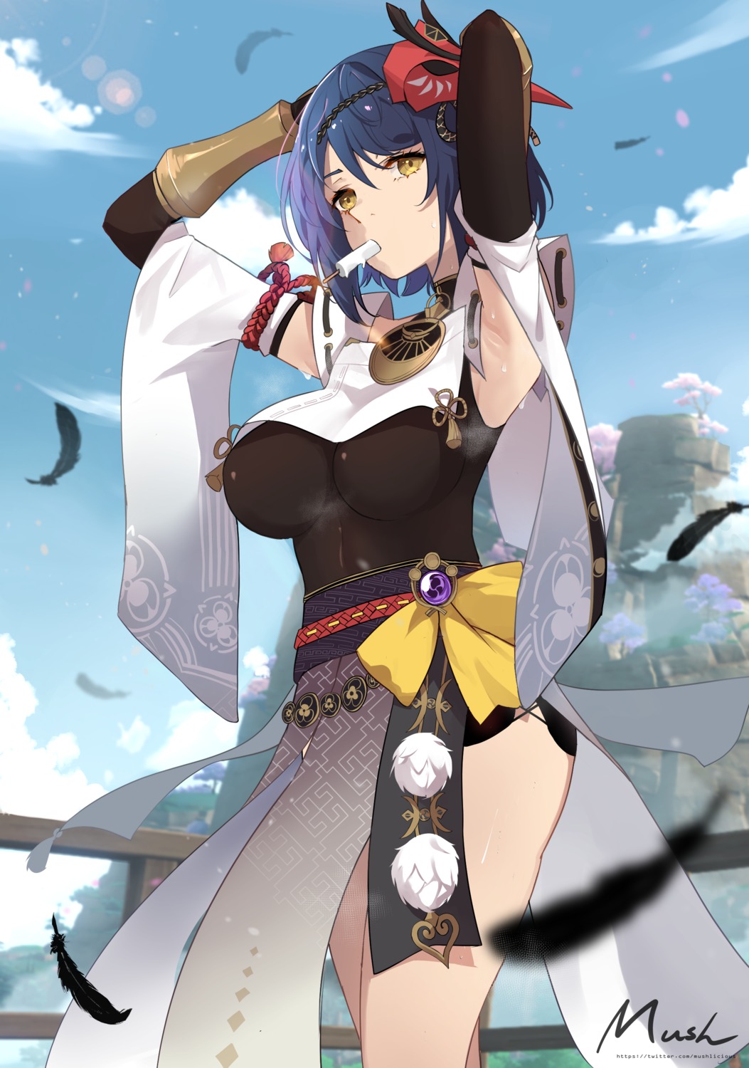 genshin_impact, japanese_clothes, kujou_sara, mush_(mushlicious)
