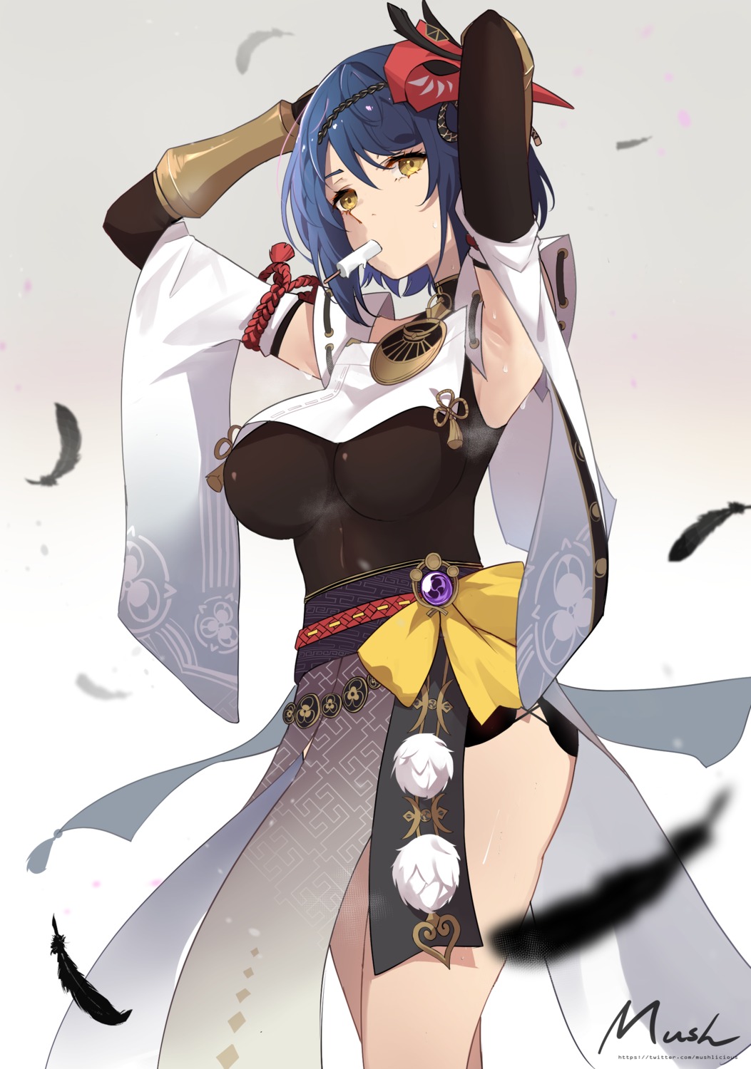 genshin_impact, japanese_clothes, kujou_sara, mush_(mushlicious)