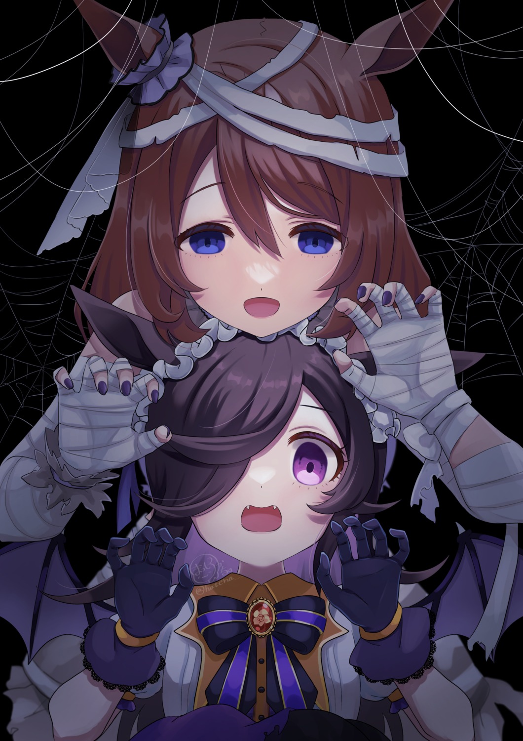 animal_ears, bandages, halloween, masshirokachi, rice_shower_(umamusume), super_creek_(umamusume), uma_musume_pretty_derby