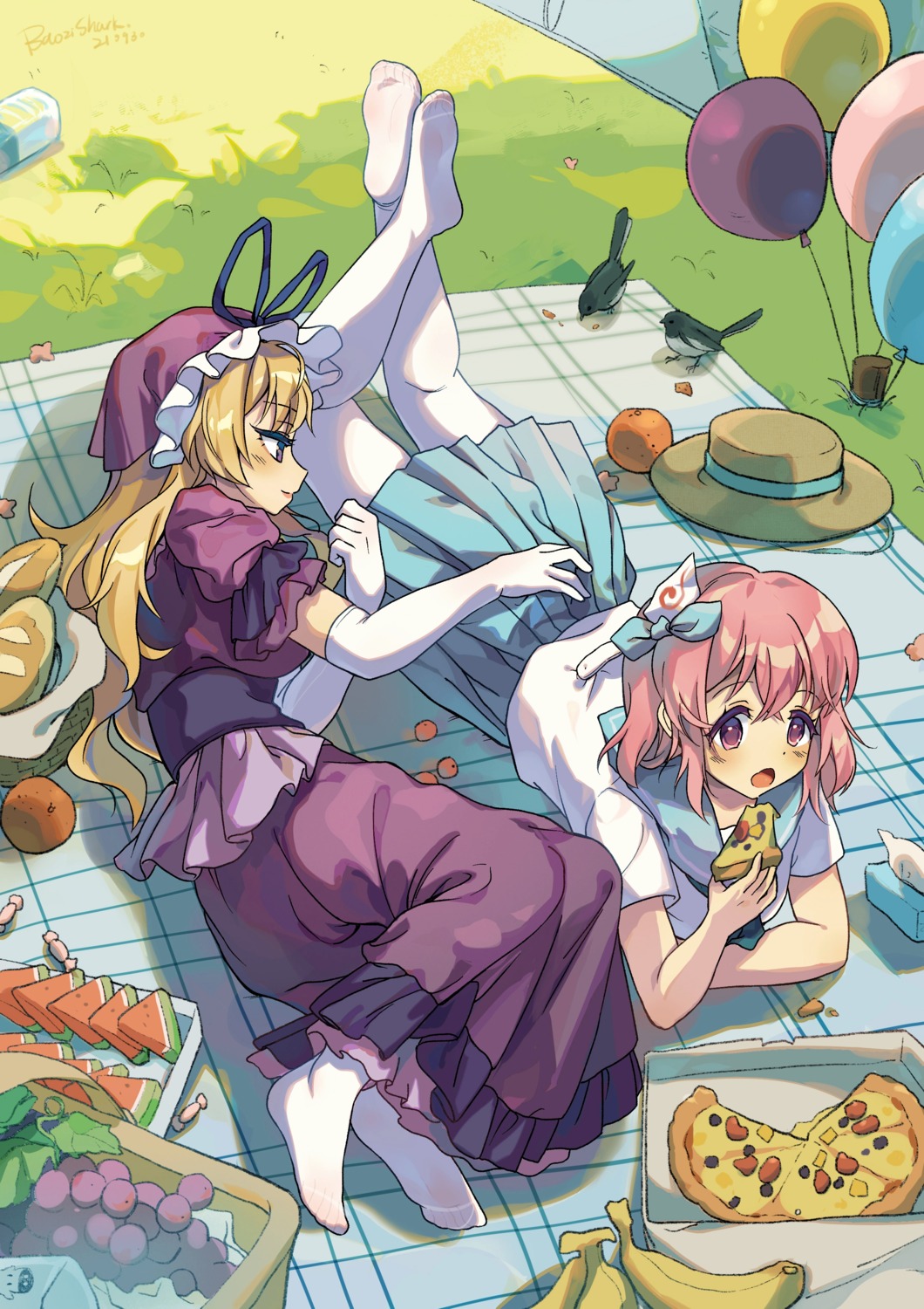bzsk., feet, saigyouji_yuyuko, seifuku, touhou, yakumo_yukari, yuri