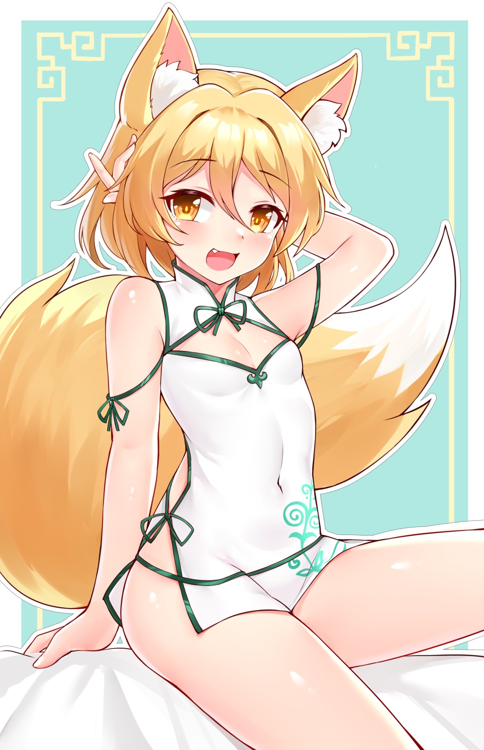 animal_ears, chinadress, kitsune, kudamaki_tsukasa, no_bra, nopan, tagme, tail