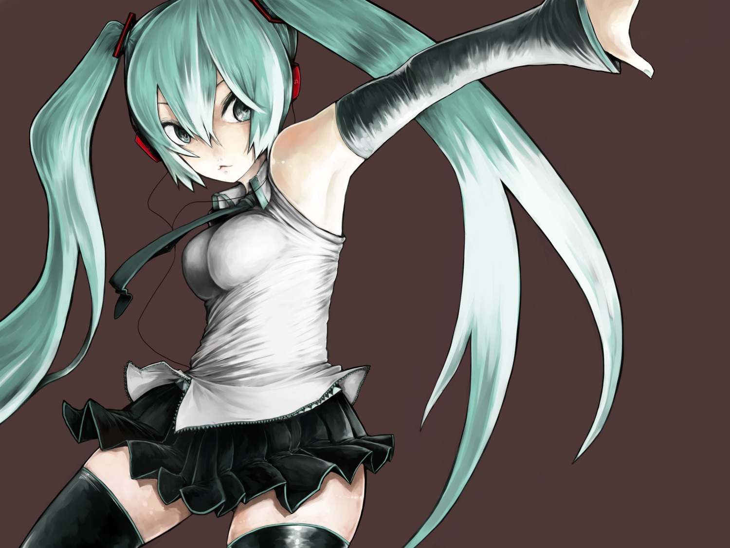 hatsune_miku, headphones, nurupo, thighhighs, vocaloid